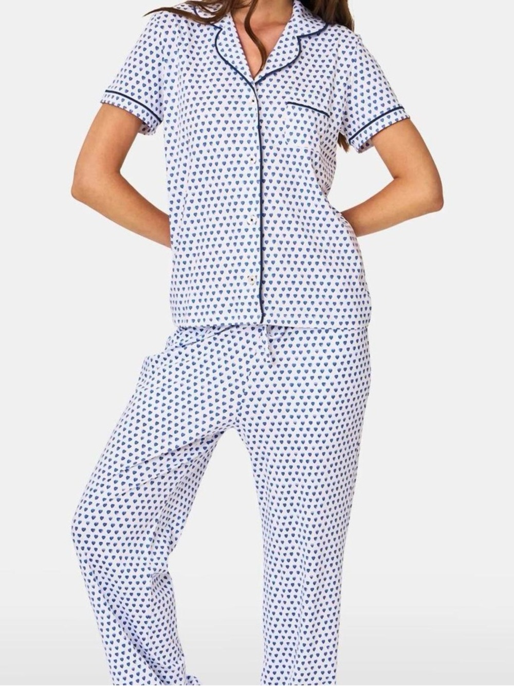 Roller Rabbit White and Navy Heart Print Short Sleeve Pajama Set